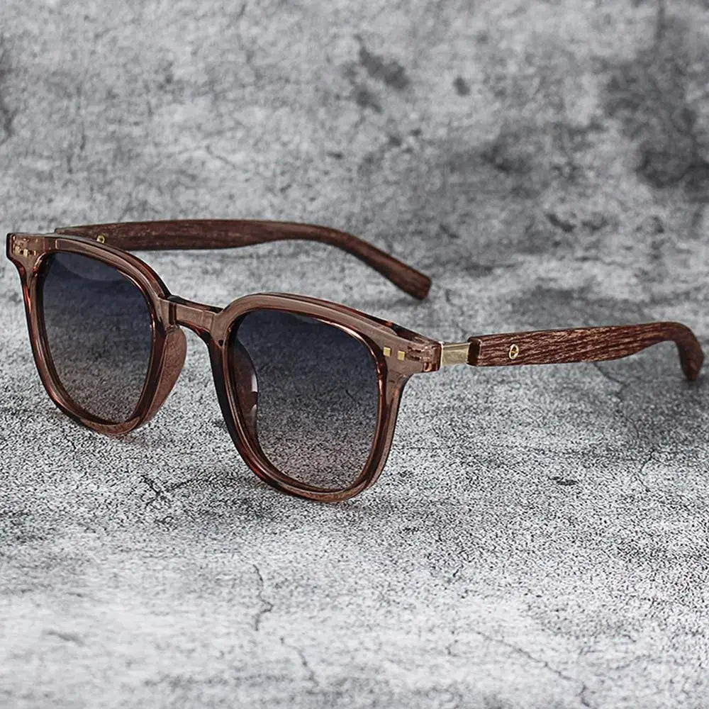 Trendy Retro Wood Grain Square Sunglasses for Men & Women