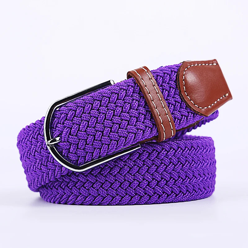 Unisex Casual Knitted Stretch Belt – Woven Canvas, Elastic, Pin Buckle