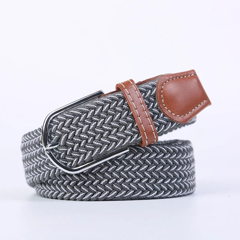 Unisex Casual Knitted Stretch Belt – Woven Canvas, Elastic, Pin Buckle