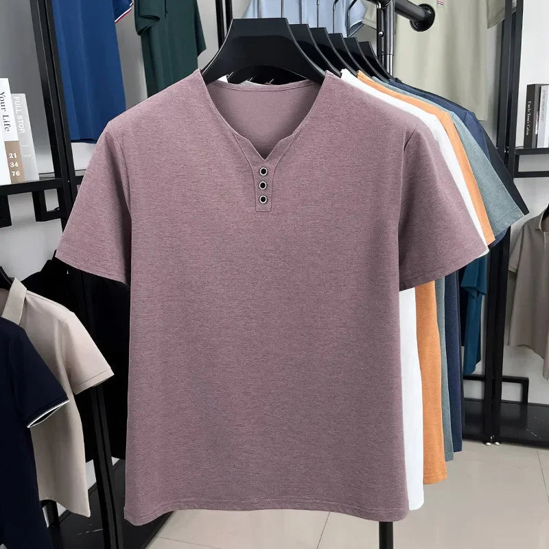 Men’s V-Neck 3-Button Casual T-shirt