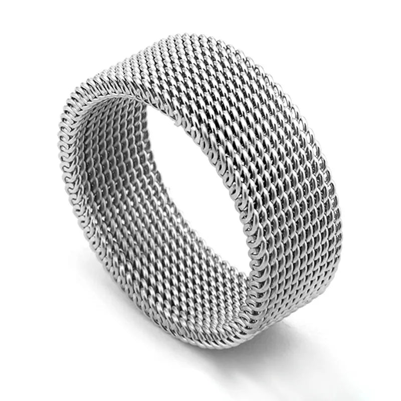 2025 Fashion New Mens Modern Stainless Steel Mesh Band Ring 4mm 8mm Wide For Men Women Retro Jewelry Gift Wholesale