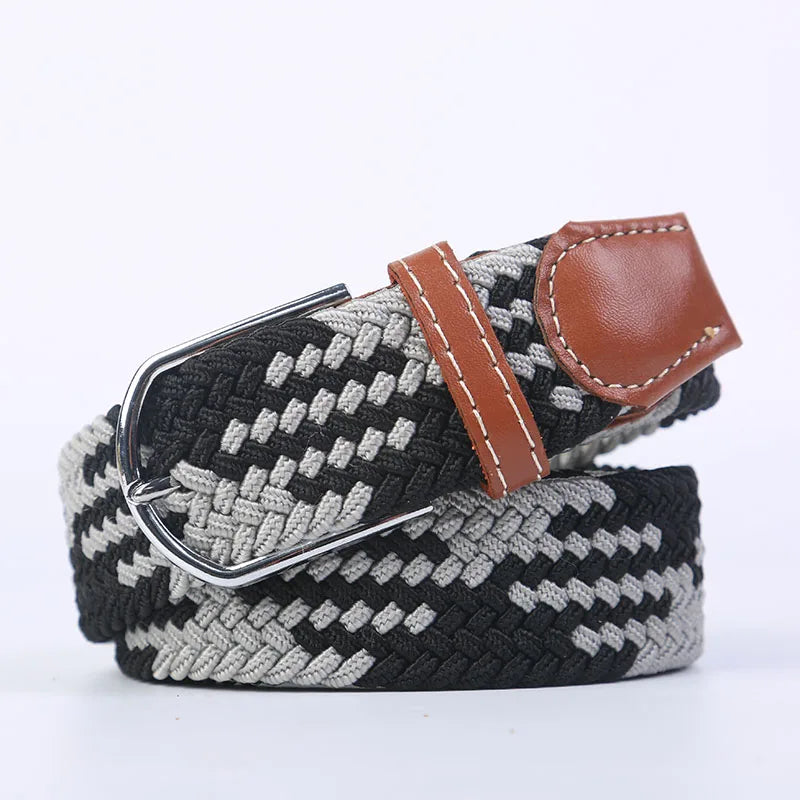 Unisex Casual Knitted Stretch Belt – Woven Canvas, Elastic, Pin Buckle