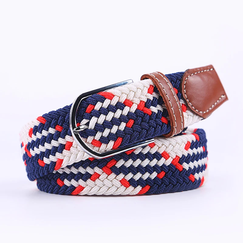 Unisex Casual Knitted Stretch Belt – Woven Canvas, Elastic, Pin Buckle
