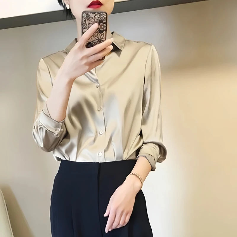 Women’s Satin Glossy Long Sleeve Shirt