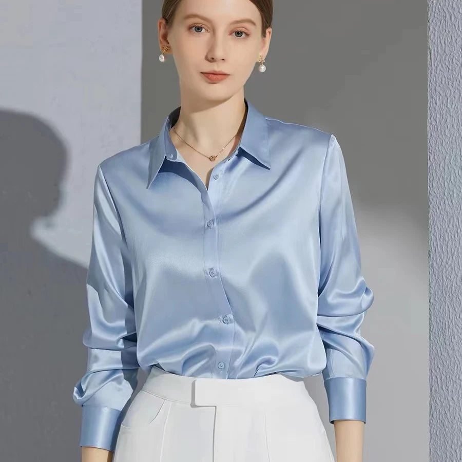 Women’s Satin Glossy Long Sleeve Shirt