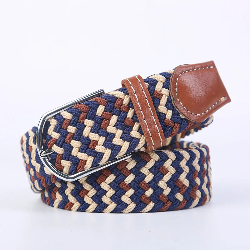 Unisex Casual Knitted Stretch Belt – Woven Canvas, Elastic, Pin Buckle