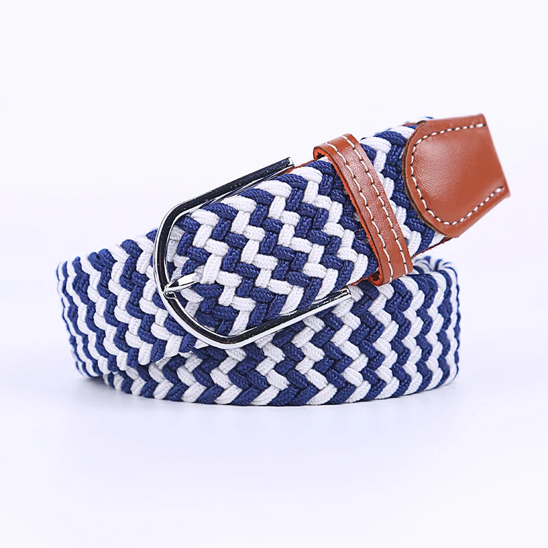 Unisex Casual Knitted Stretch Belt – Woven Canvas, Elastic, Pin Buckle