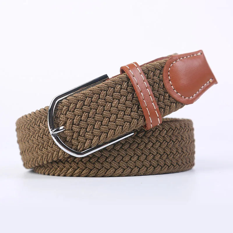 Unisex Casual Knitted Stretch Belt – Woven Canvas, Elastic, Pin Buckle
