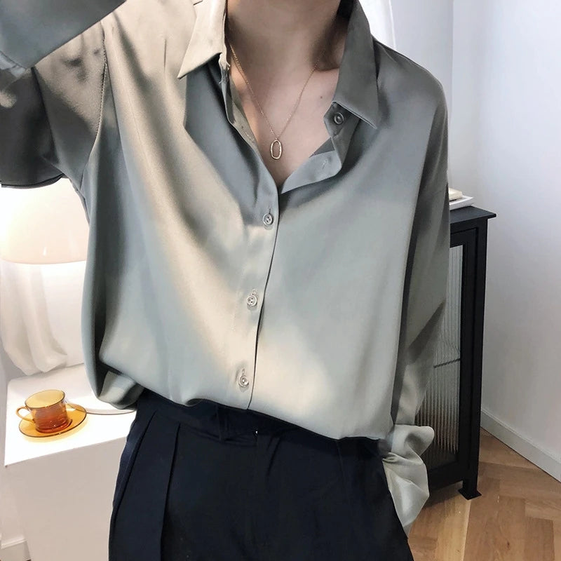 Women’s Satin Glossy Long Sleeve Shirt