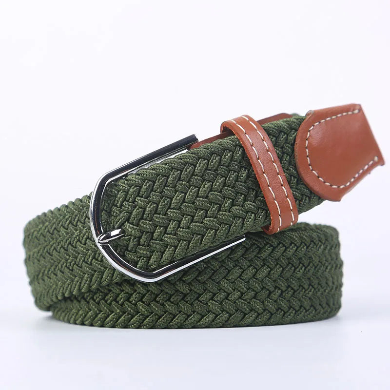 Unisex Casual Knitted Stretch Belt – Woven Canvas, Elastic, Pin Buckle