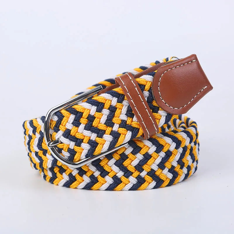 Unisex Casual Knitted Stretch Belt – Woven Canvas, Elastic, Pin Buckle