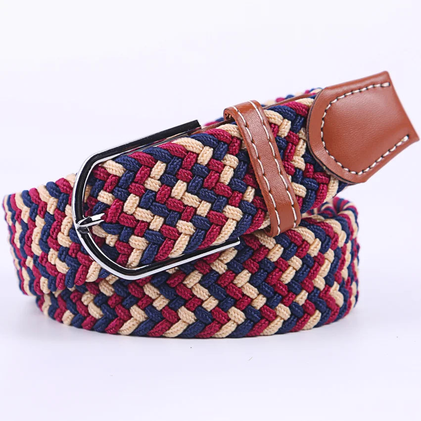 Unisex Casual Knitted Stretch Belt – Woven Canvas, Elastic, Pin Buckle