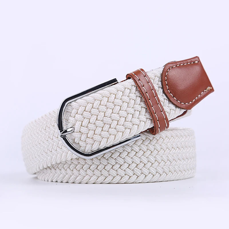 Unisex Casual Knitted Stretch Belt – Woven Canvas, Elastic, Pin Buckle