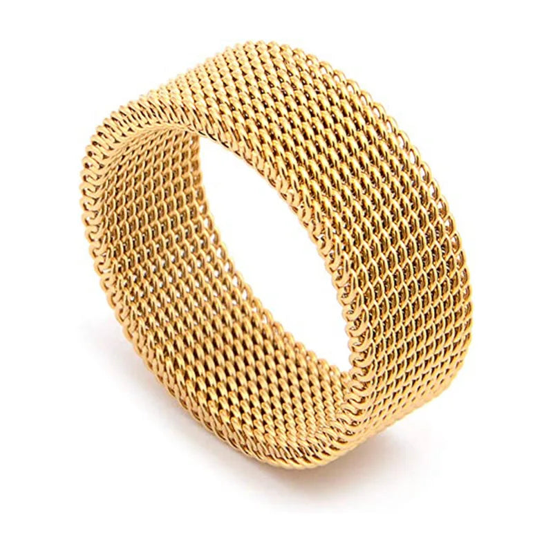 2025 Fashion New Mens Modern Stainless Steel Mesh Band Ring 4mm 8mm Wide For Men Women Retro Jewelry Gift Wholesale