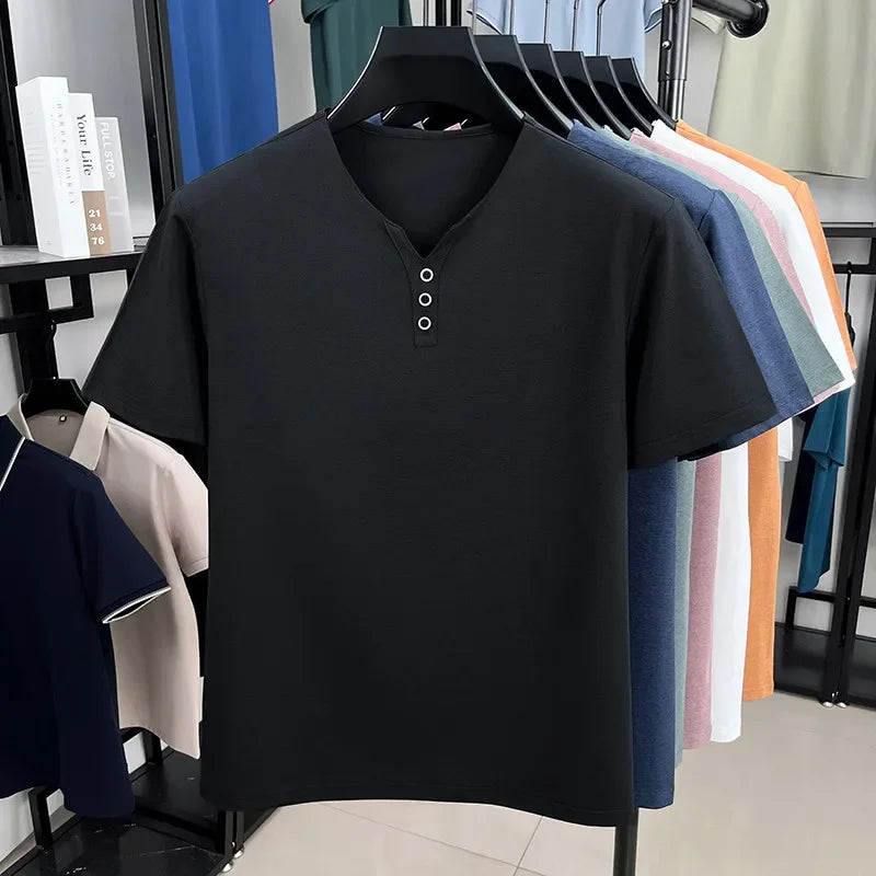 Men’s V-Neck 3-Button Casual T-shirt