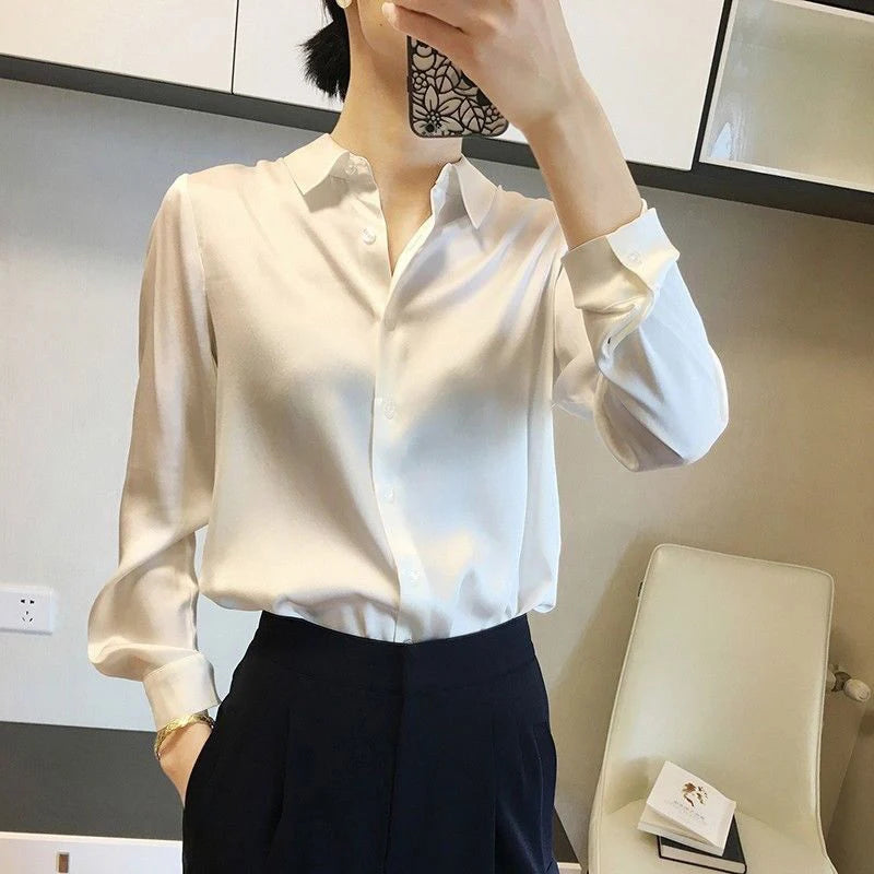 Women’s Satin Glossy Long Sleeve Shirt