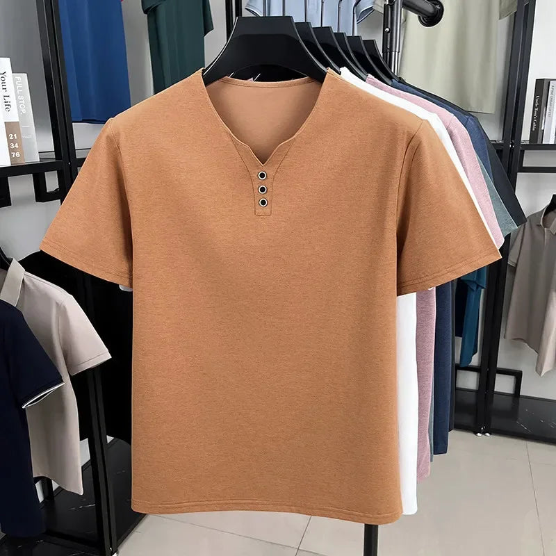 Men’s V-Neck 3-Button Casual T-shirt