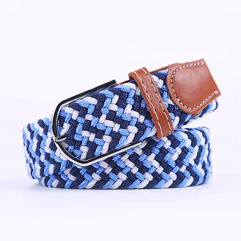 Unisex Casual Knitted Stretch Belt – Woven Canvas, Elastic, Pin Buckle