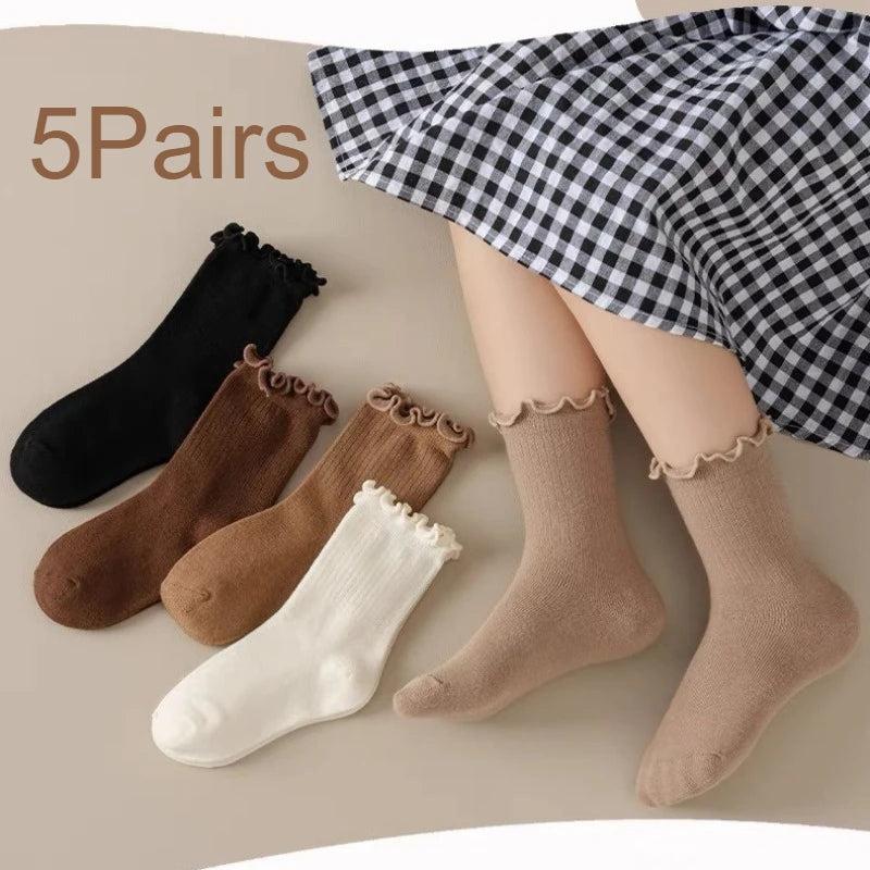 5 Pairs Girls' Cotton Socks
