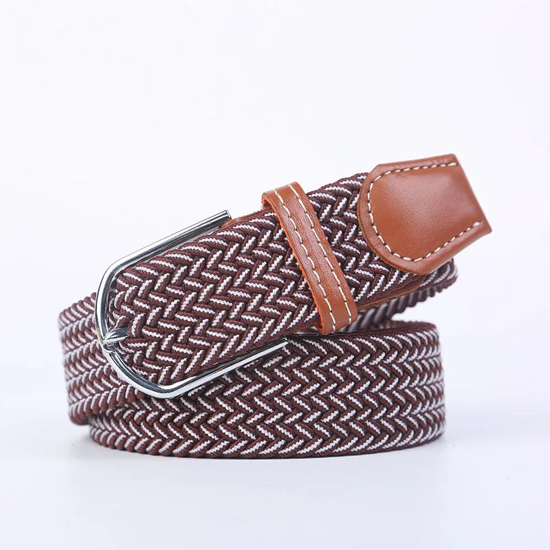 Unisex Casual Knitted Stretch Belt – Woven Canvas, Elastic, Pin Buckle