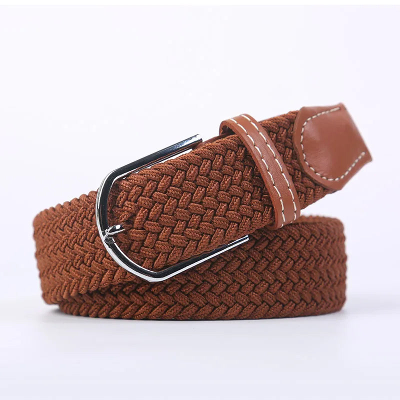 Unisex Casual Knitted Stretch Belt – Woven Canvas, Elastic, Pin Buckle