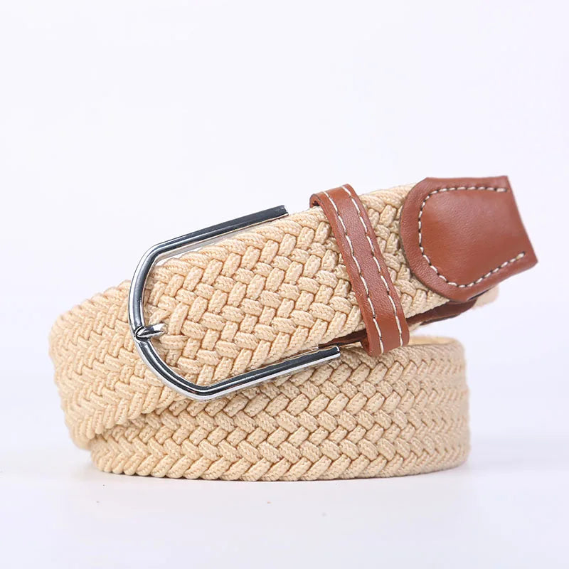 Unisex Casual Knitted Stretch Belt – Woven Canvas, Elastic, Pin Buckle
