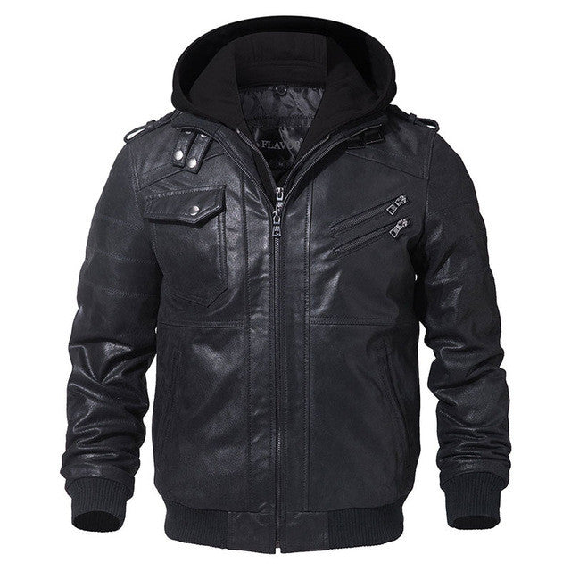 Removable Hood Leather Jacket For Men-Deluxe Fashion Forever